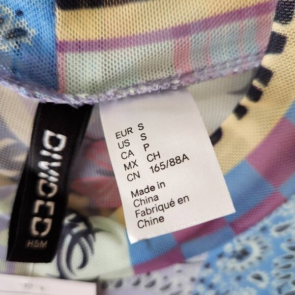 Divided By H&M Patchwork Long Sleeve Bodycon Dress S, Back Cutout - Picture 4 of 9